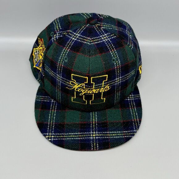 New Era 59Fifty Harry Potter Hogwarts Plaid Fitted Cap Size 7 1/2 New Green Wool - Picture 2 of 9